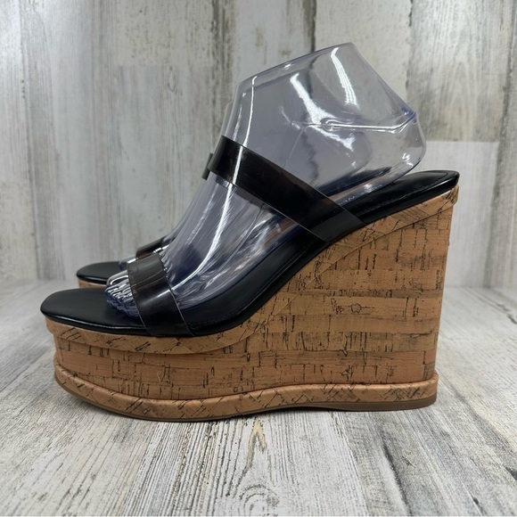 New Nine West Rapps 3 Black Cork Wedge Chunky Sandals #859 - Picture 2 of 12